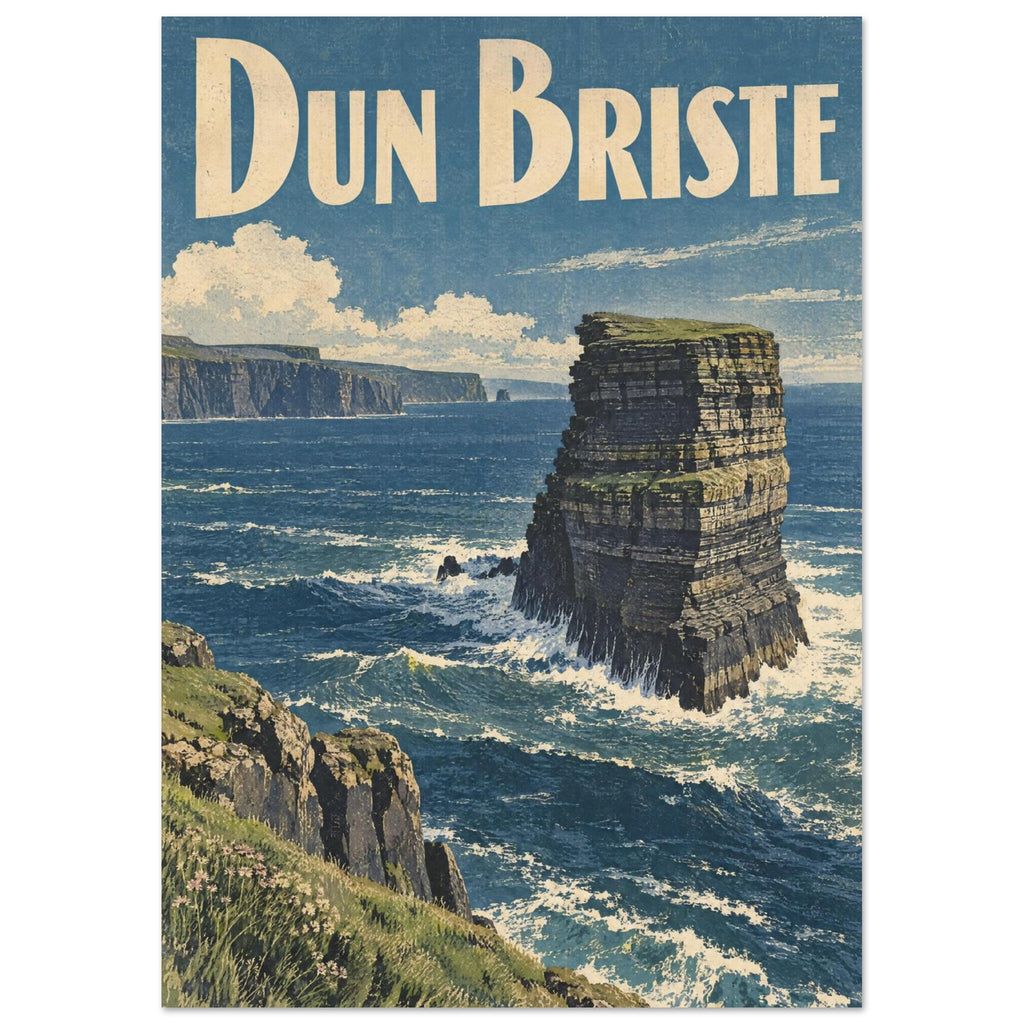Dun Briste Vintage Coastal – vintage poster wall art print by Printavelle – close-up