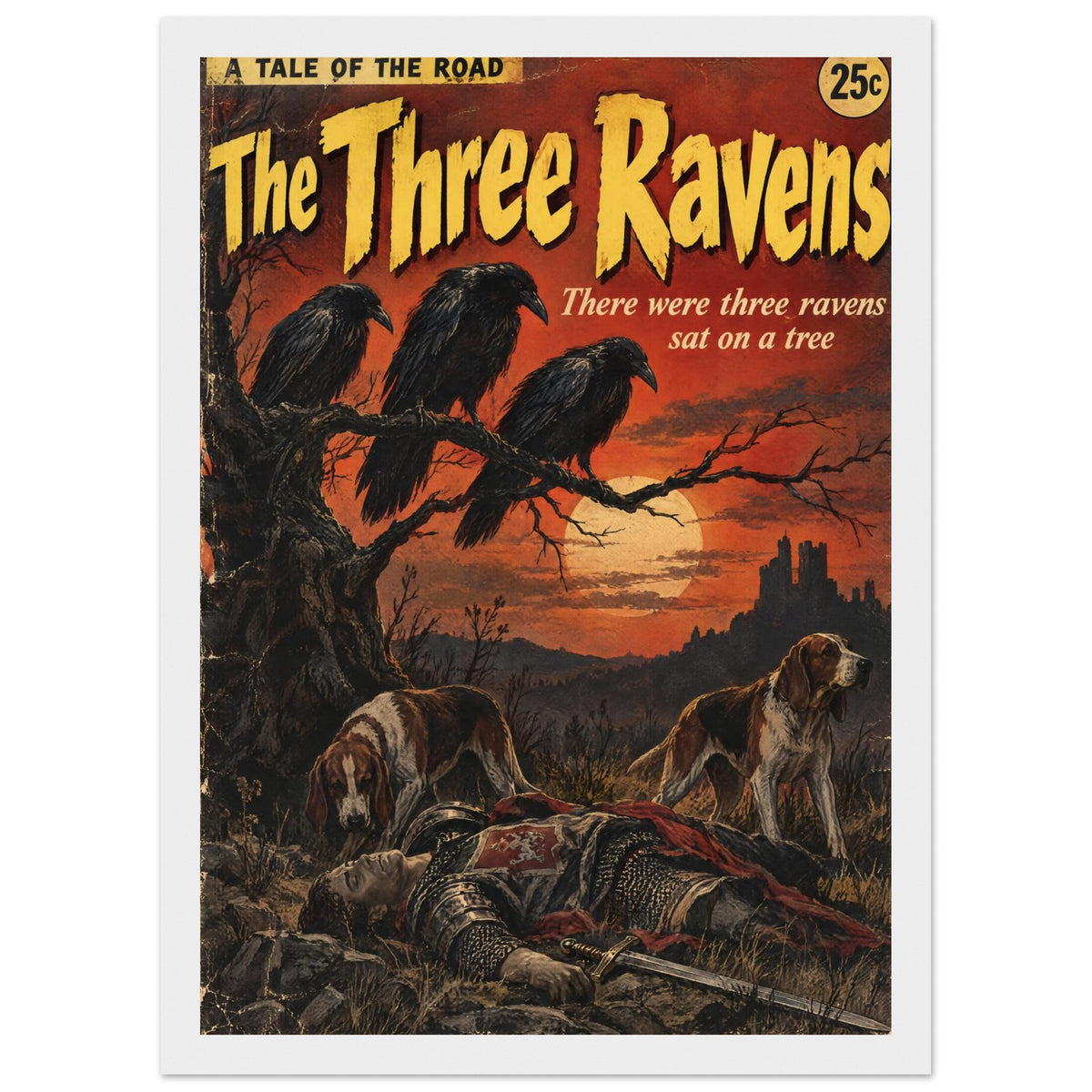 Three Ravens Vintage Pulp Art Print – Framed