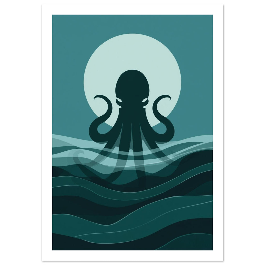 kraken art print for the home office, soft painterly artwork on matte paper