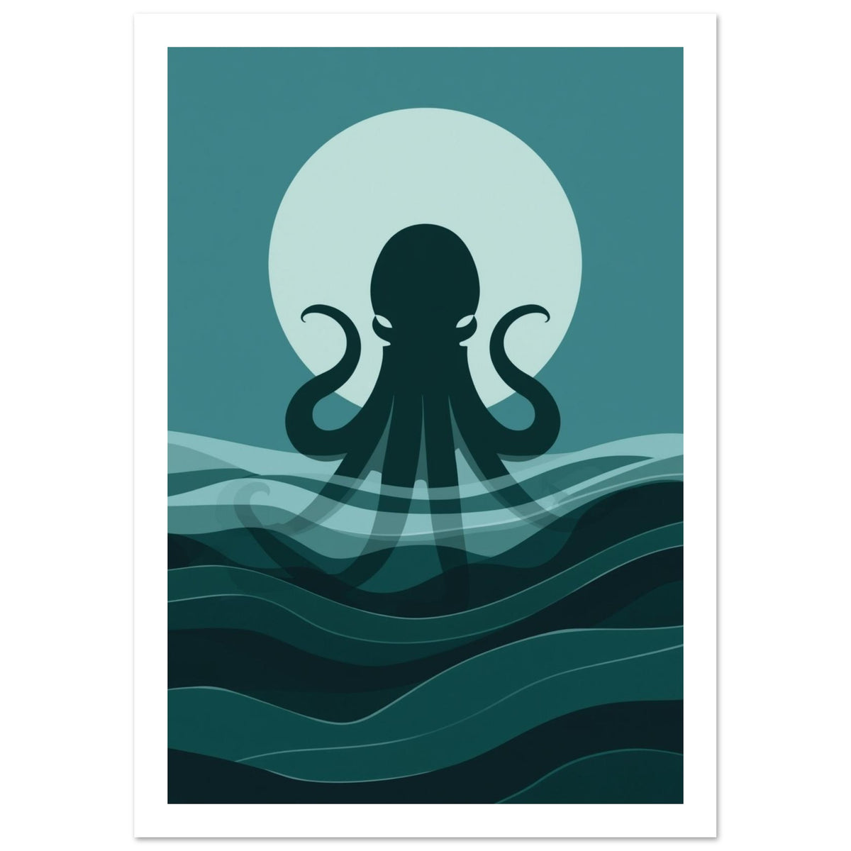 kraken art print for the home office, soft painterly artwork on matte paper