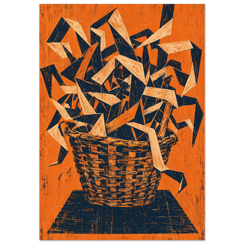 Basket And Angular Ribbons Orange Art Print