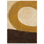 Broad ochre curve surrounding a rounded cream centre above a deep brown block, with visible brush marks throughout.