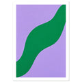 Broad green wave curving diagonally from bottom left to top right across a lilac background with subtle texture.