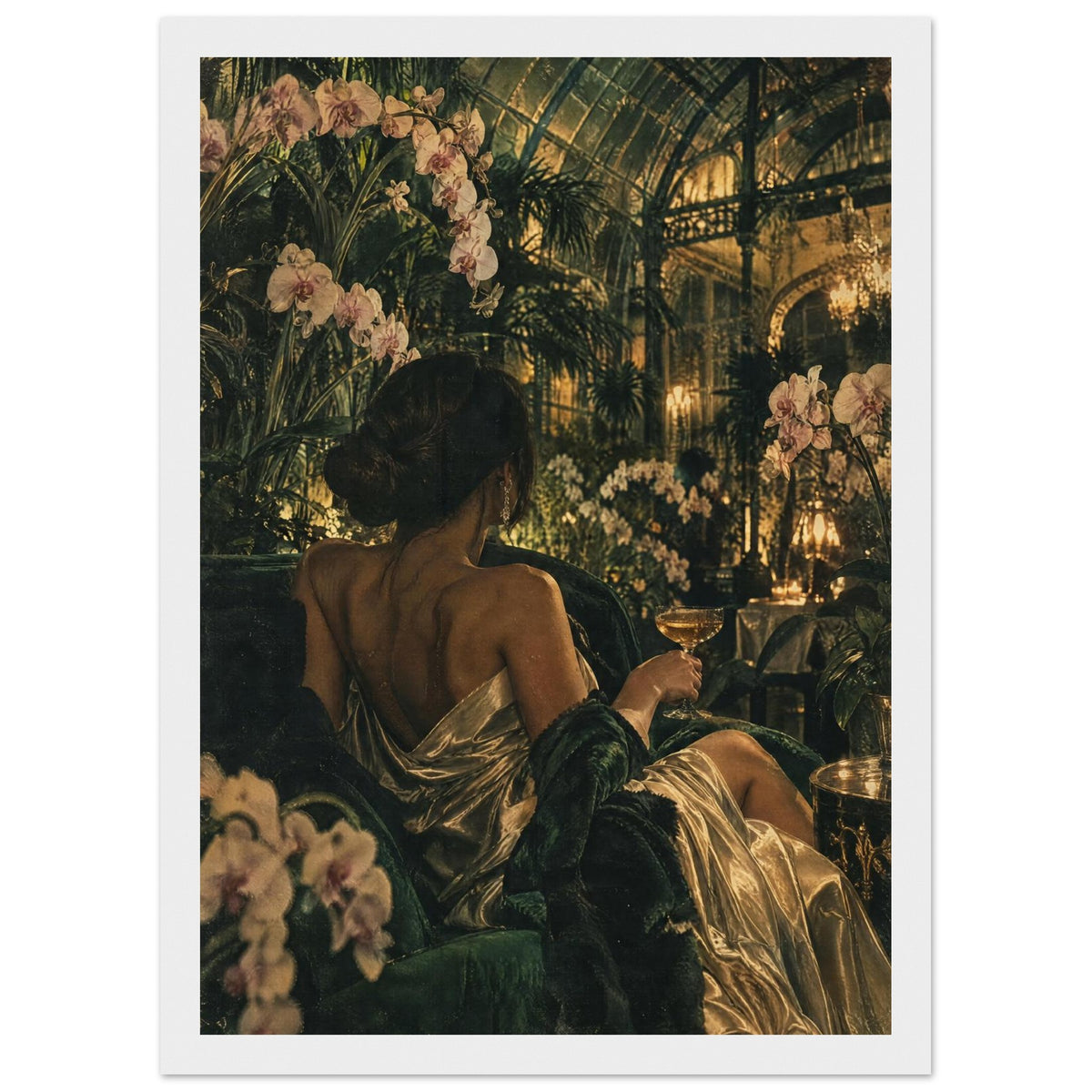 Woman Among Orchids Vintage Art Print – Framed