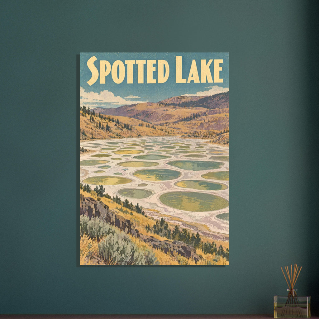 Spotted Lake Retro Travel – illustration wall art print by Printavelle – close-up