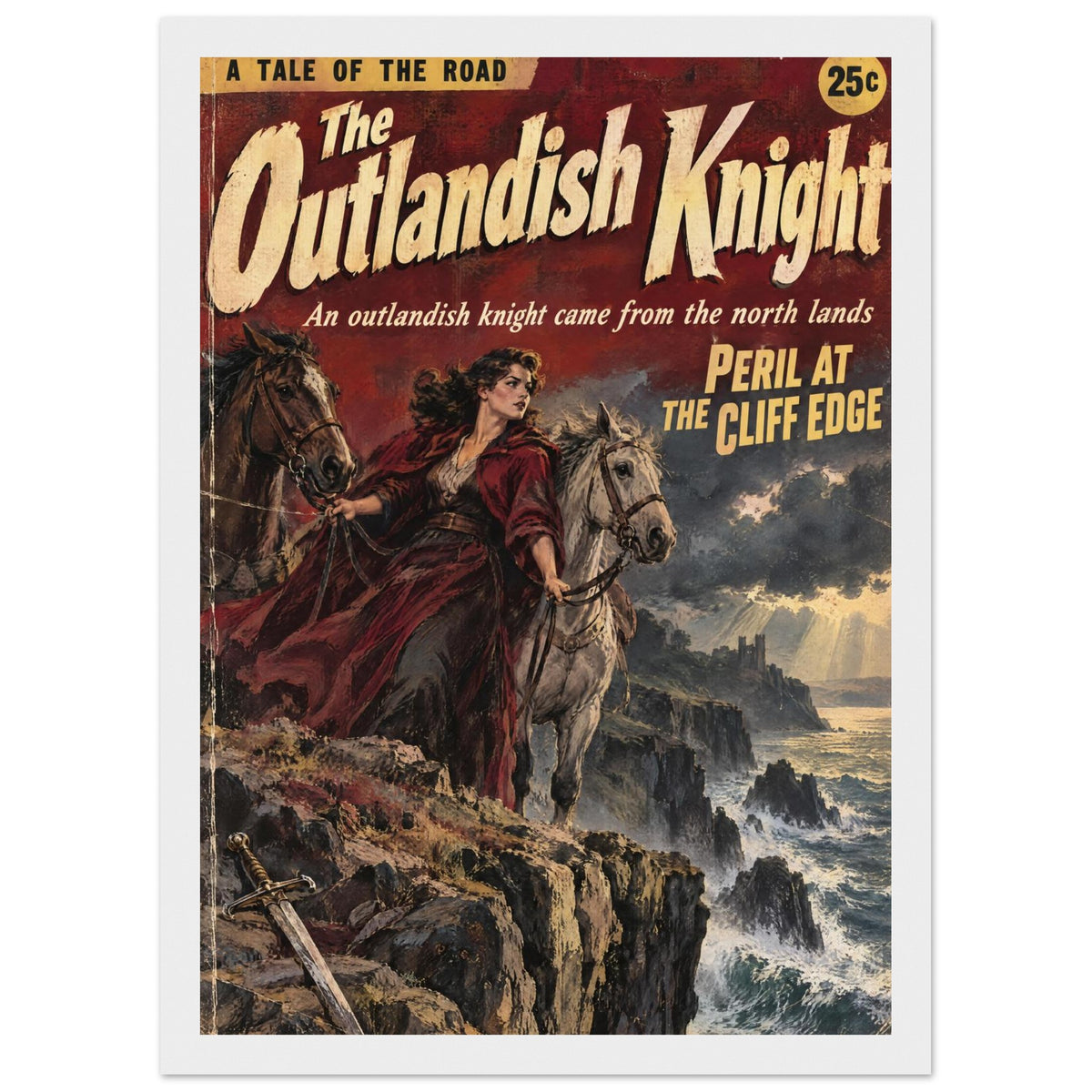 Woman And Horses Vintage Pulp Poster – Framed
