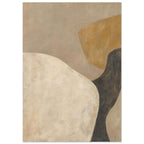 Soft Architecture abstract with interlocking ivory, taupe and ochre forms, a charcoal curve and softly brushed edges.