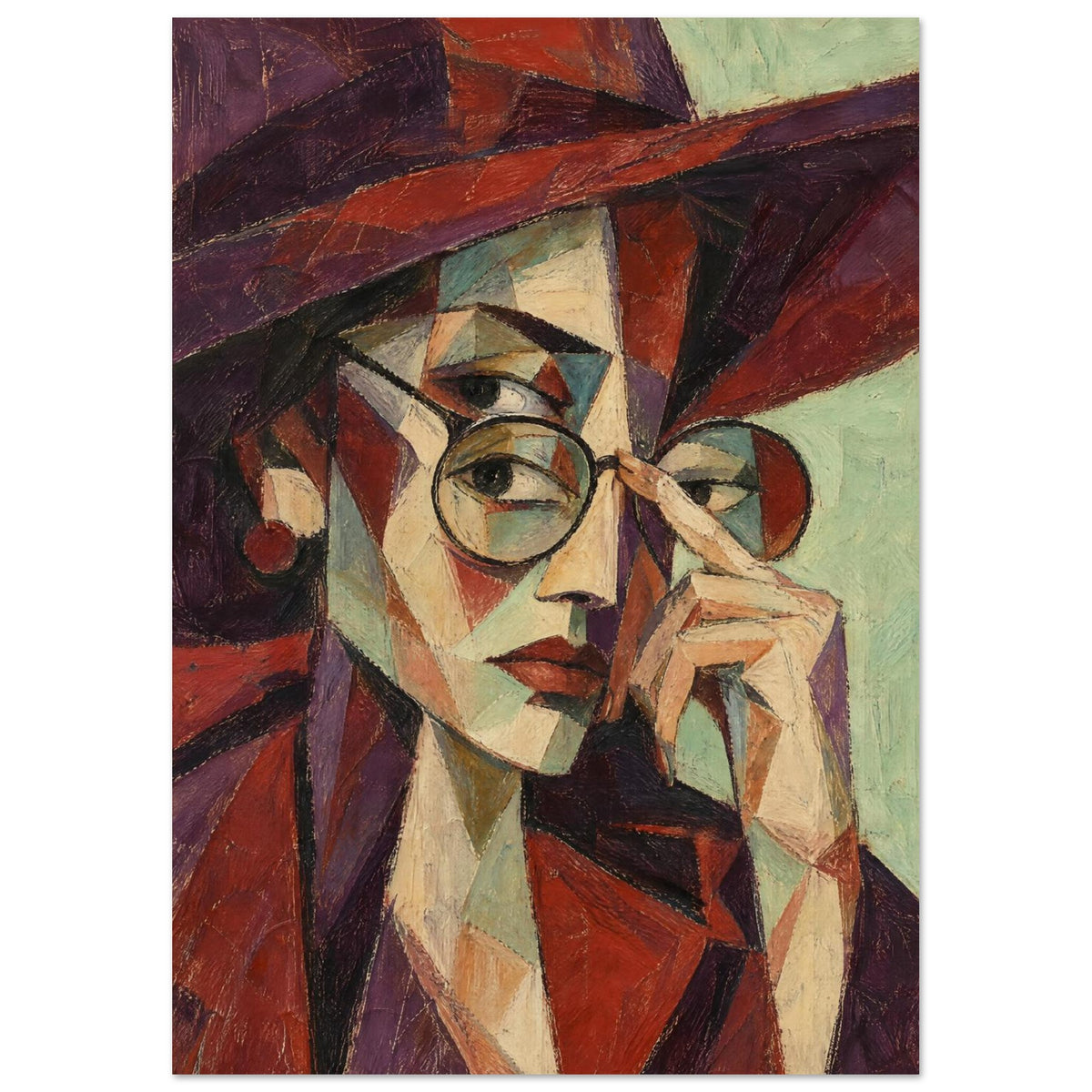 Round Glasses Cubist Portrait Art Print