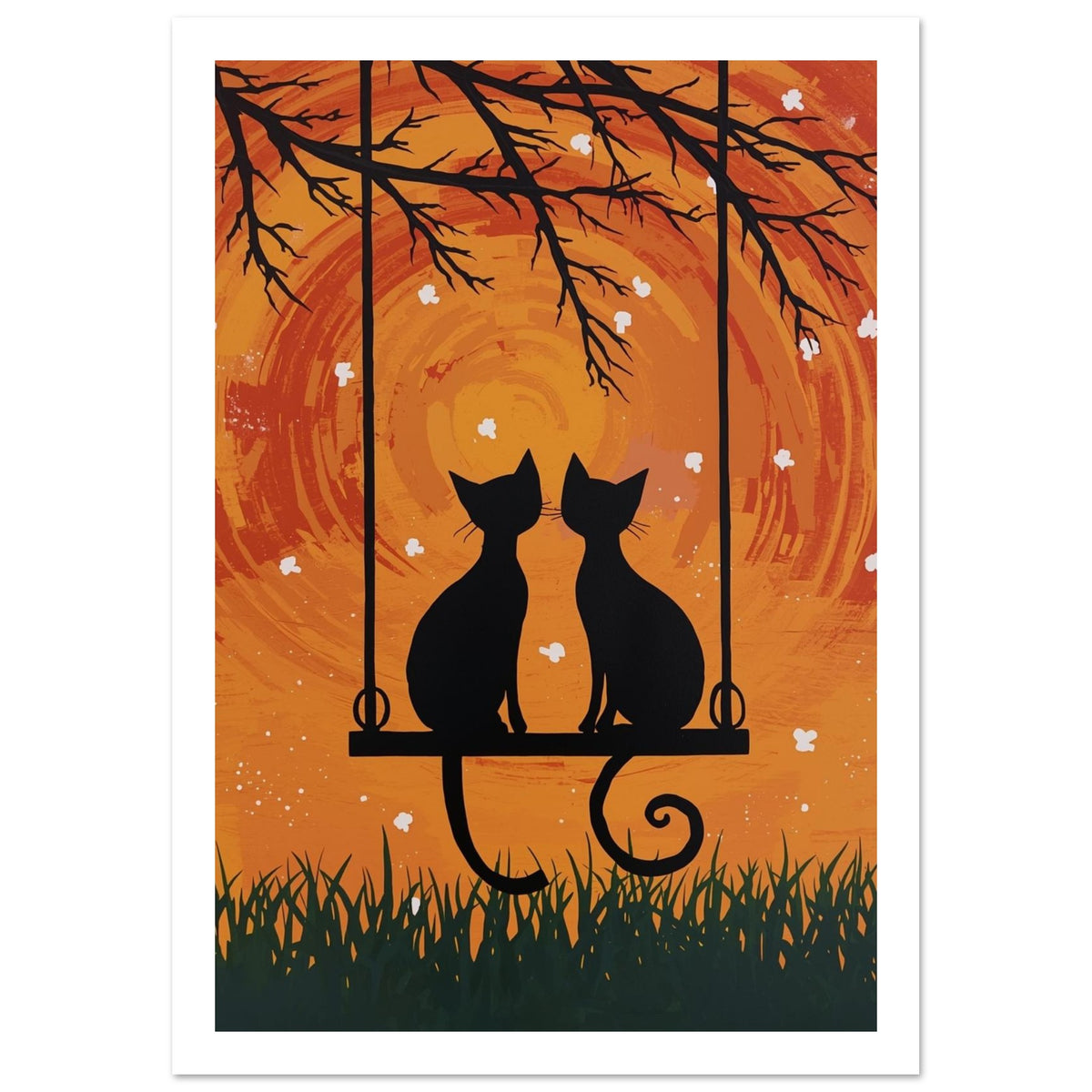 cat art print for the living room, soft painterly artwork on matte paper