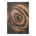 Irregular copper-toned concentric rings with distressed edges surrounding a dark centre on a textured charcoal background.