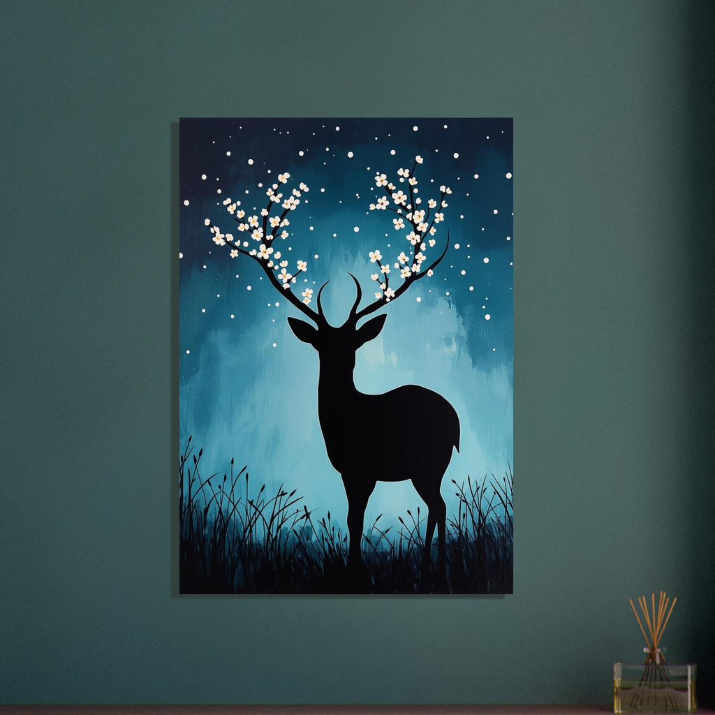 Blossom Antler Deer Teal – illustration wall art print by Printavelle – close-up