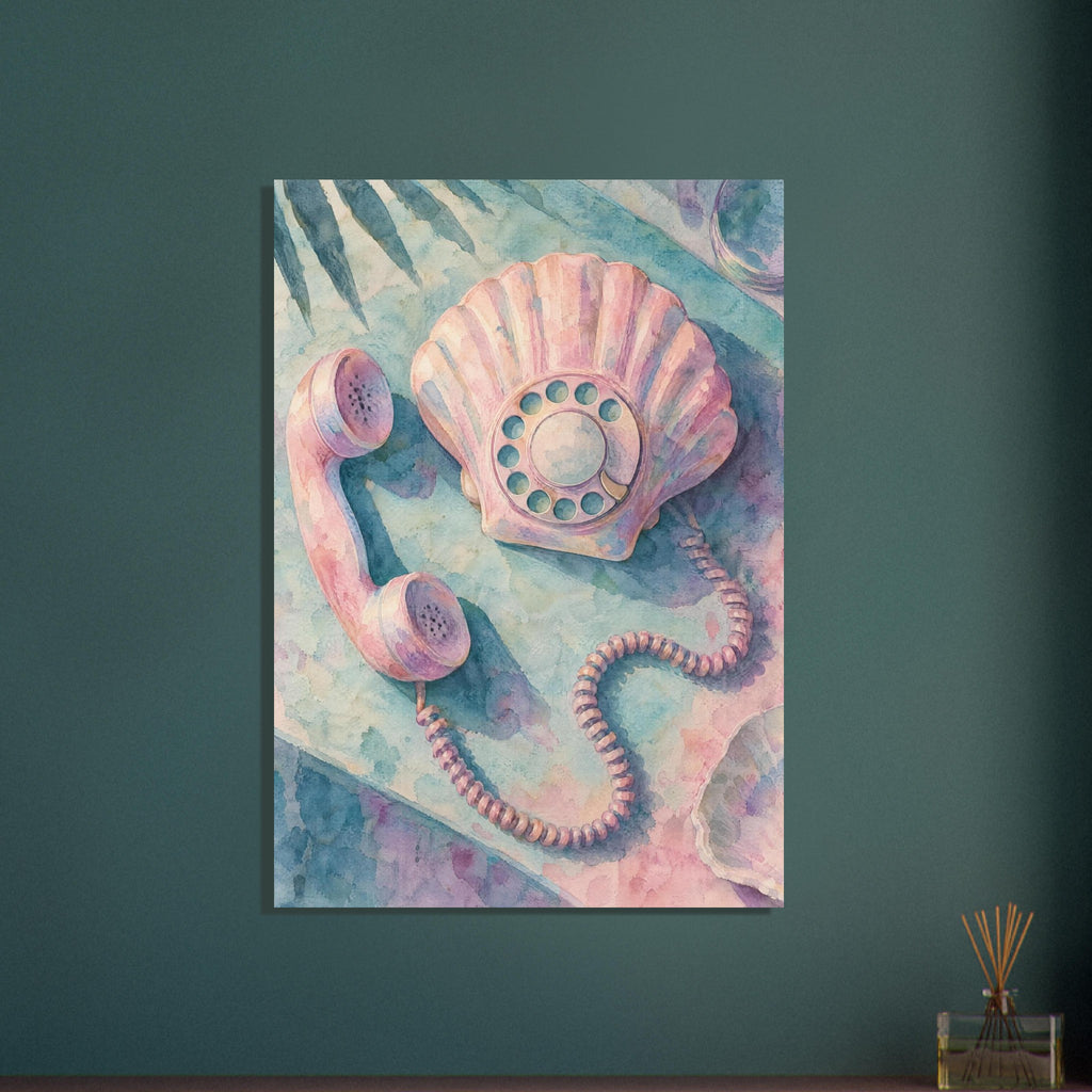 Pink Seashell Telephone Watercolour – illustration wall art print by Printavelle – close-up